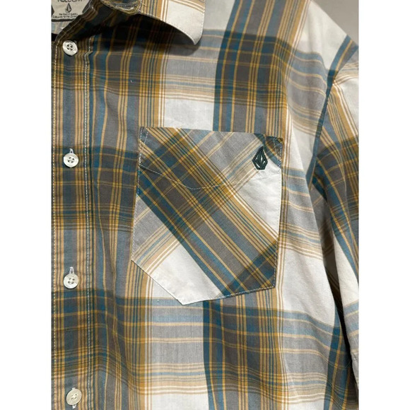Volcom Men's Plaid Short Sleeve Button-Up Shirt - XL - Gray, Blue, Ivory - Picture 4 of 4